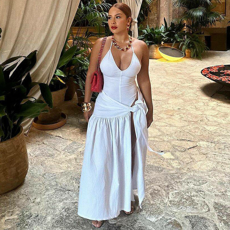 Women's Autumn Sexy Backless Bodysuit Slim Fit Tied Skirt Set
