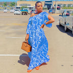 Printed For Shoulder Half Sleeves Loose Dress