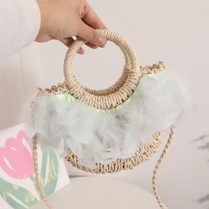 Women's Fairy Feather Crossbody Bag Semicircle Bag Weave Bag