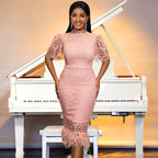 Women's Feather-Trim Lace Cocktail Dress