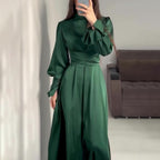 Long-Sleeve Puff-Sleeve Green Dress