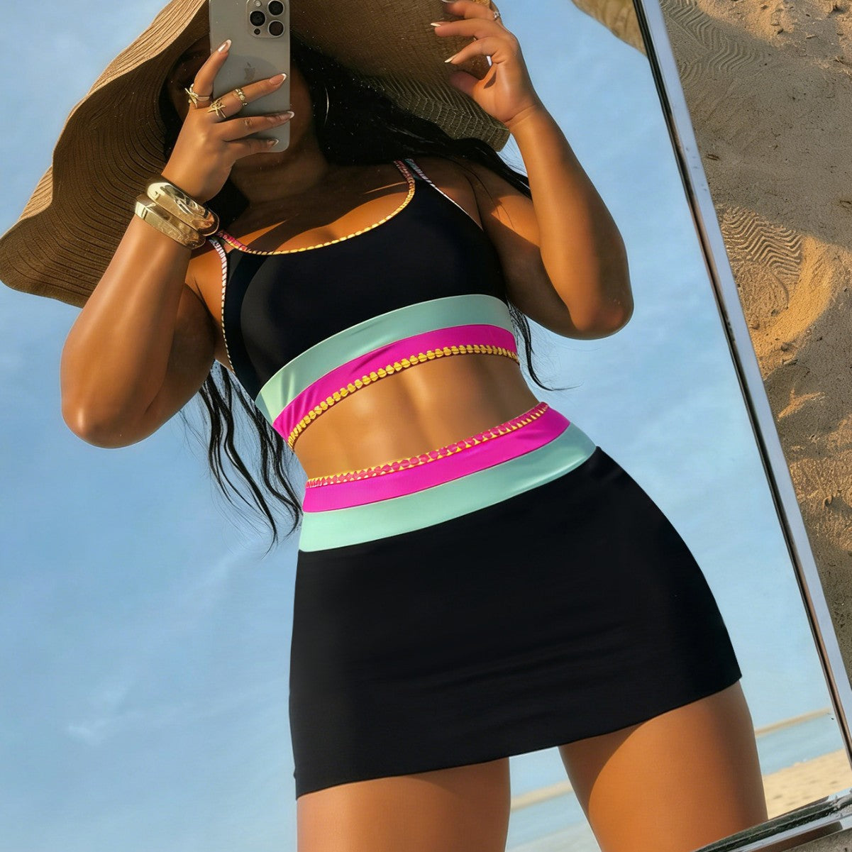 Contrast Color One-piece Swimwear