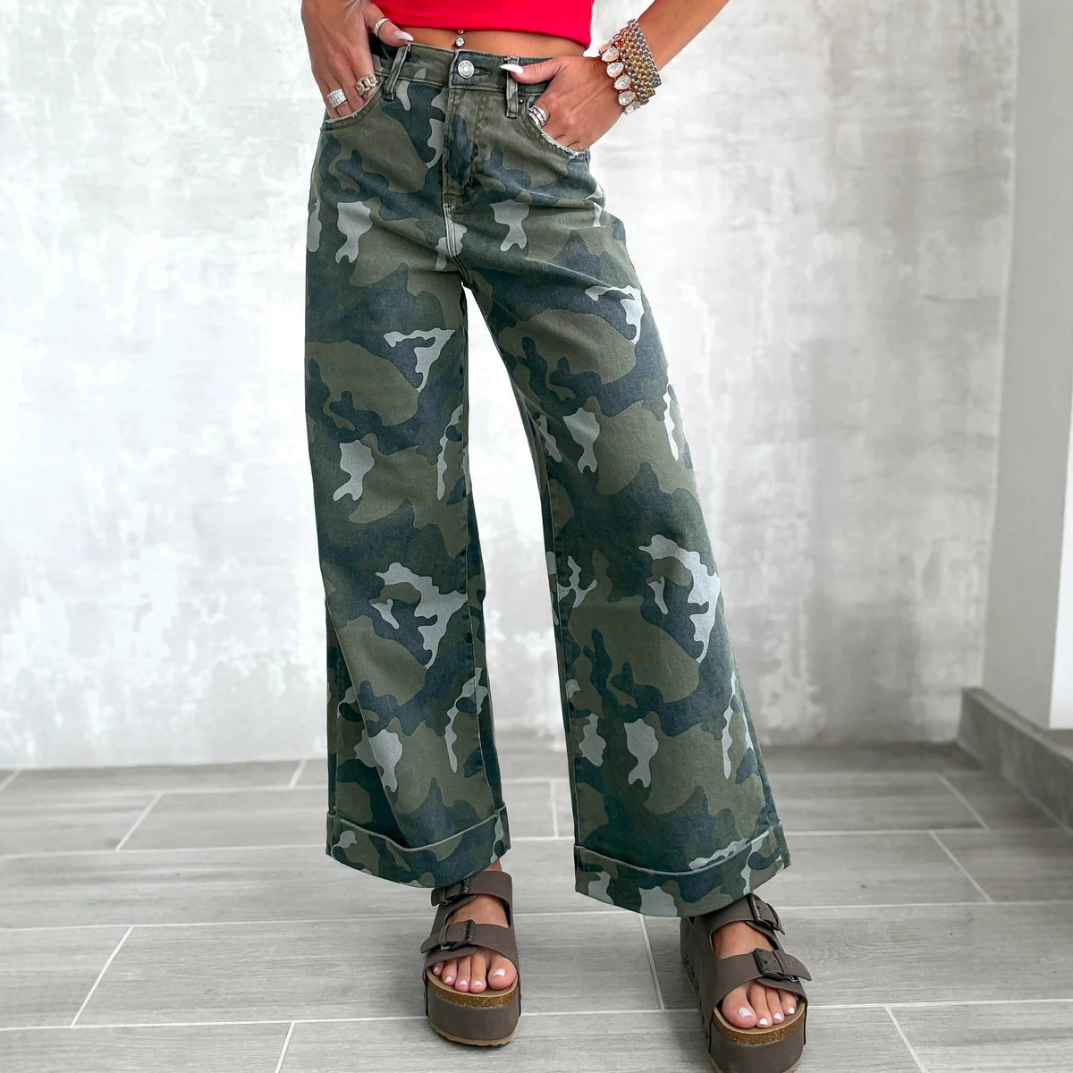Women's High-Rise Camouflage Straight-Leg Jeans