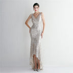Women's Sequin Beaded Party Dress Long Cocktail Slim Fit Evening Dress