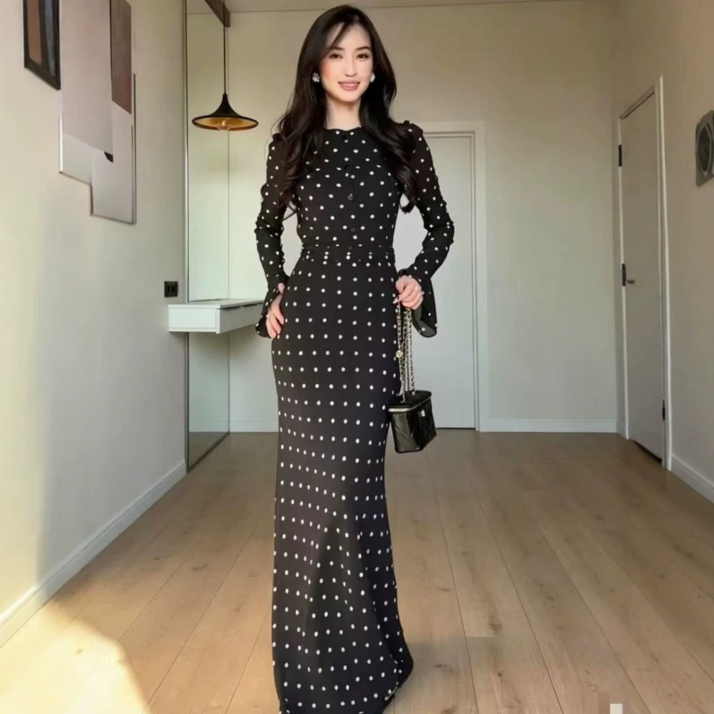 Women's Polka Dot Long Sleeve Dress
