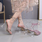 Women's 's Wine Cup Heel Strap Sandals Thin Cross