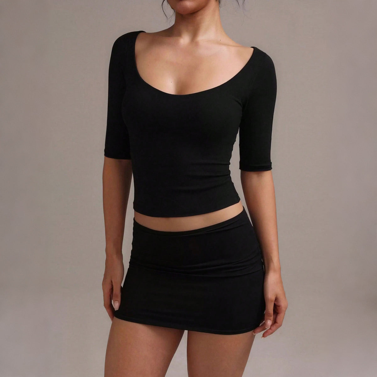 Women's Slim-Fit U-Neck Cropped Top