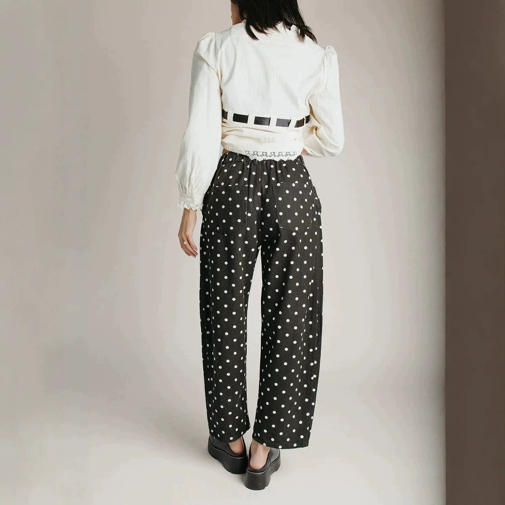 Women's Polka Dot Bow Detail Straight-Leg Trousers