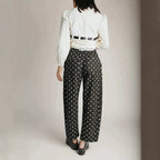 Women's Polka Dot Bow Detail Straight-Leg Trousers