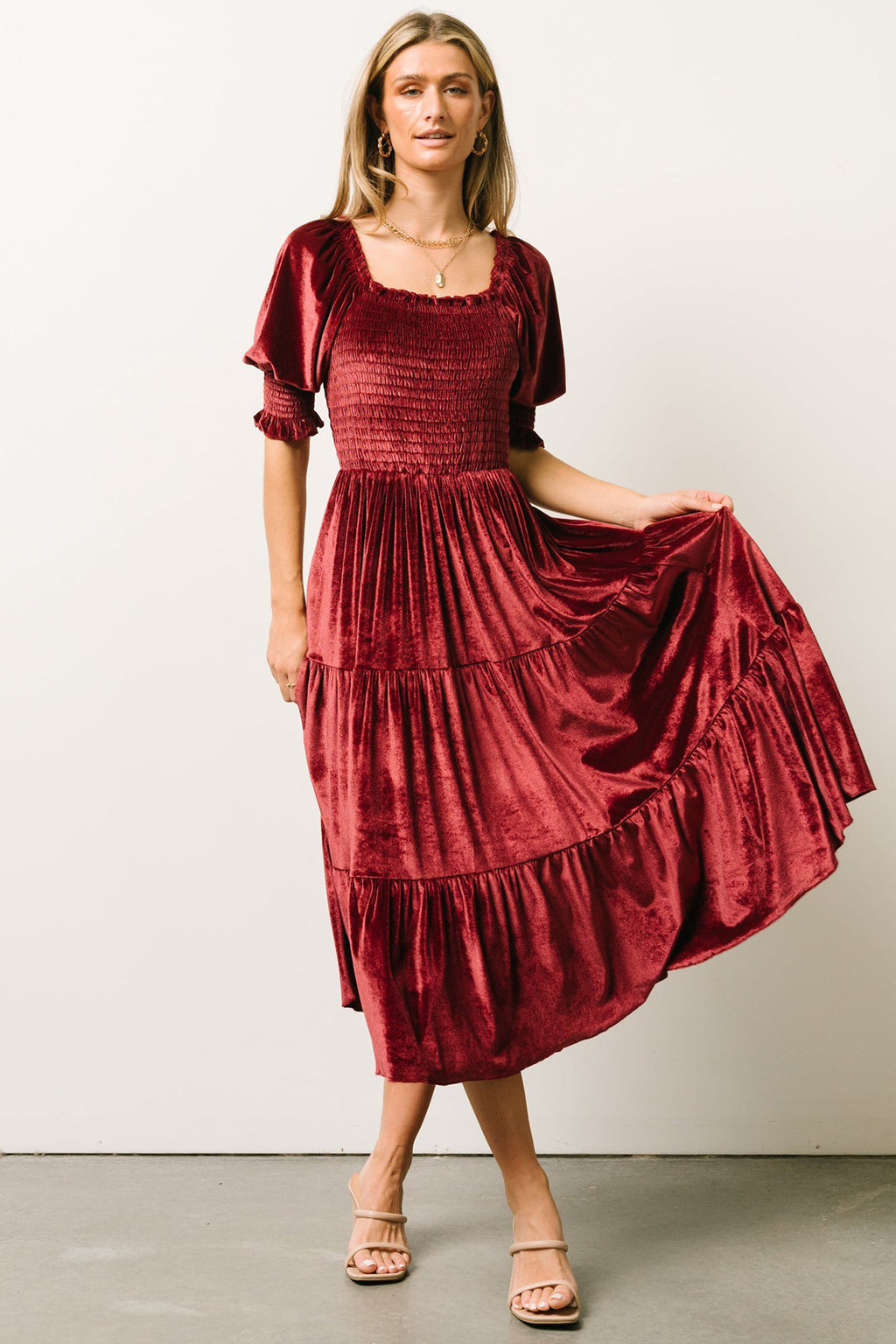 Women's Gold Velvet Ruffle Dress