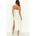 Women's Spring Knitted Wrapped Chest Top and Skirt Two-Piece Set