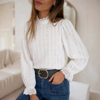 Mesh Puff Sleeve Stitching Lace Shirt Autumn Winter Elegant