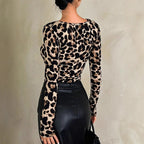 Leopard Print Scoop Neck Fitted Top