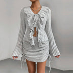 Women Elegant Suit Wooden Ear Slim Fit Two Piece Suit