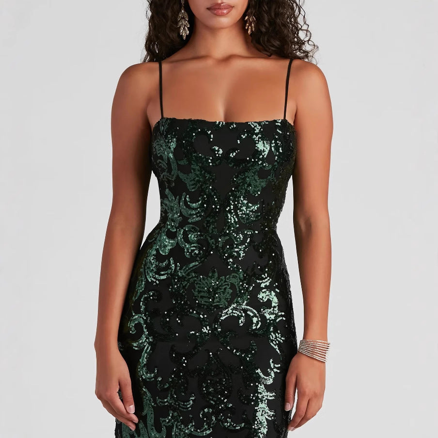 Women's Spaghetti-Strap Sequin Backless Formal Dress