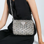 Hand Woven Silver Plated Acrylic Beads Love Shoulder Bag Dinner Bag Bag