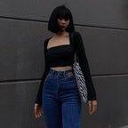 Women's Base Shirt Gentle Long Sleeve Square Neck Short T-Shirt
