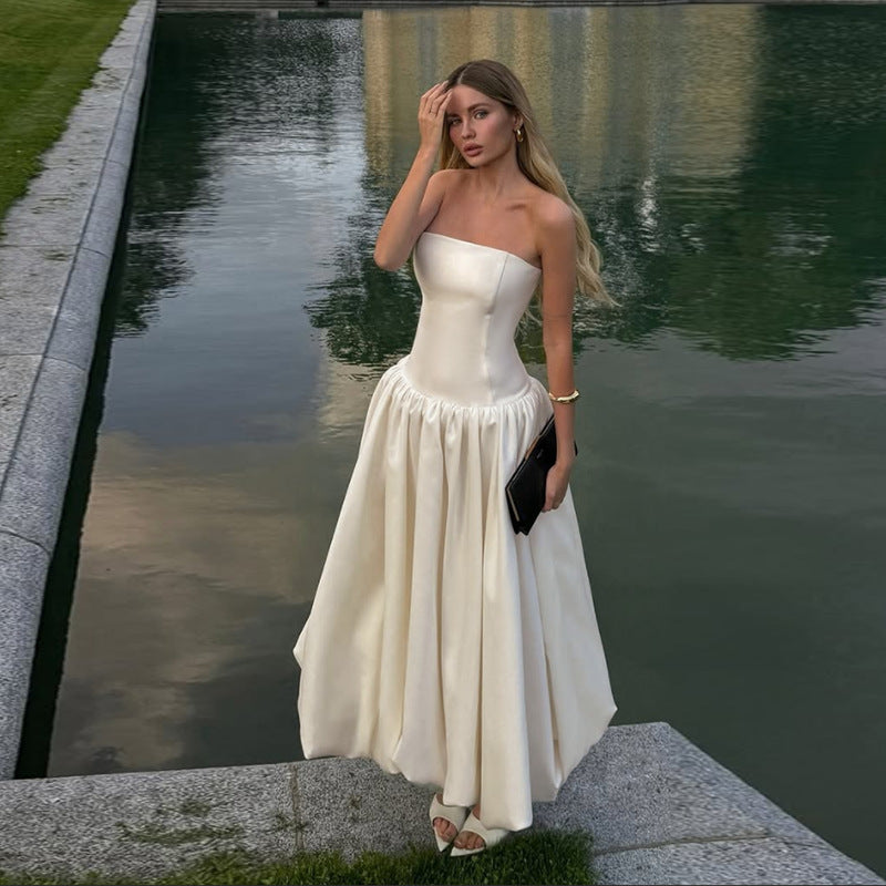 Women's Strapless Lace-Up Hepburn Midi Dress