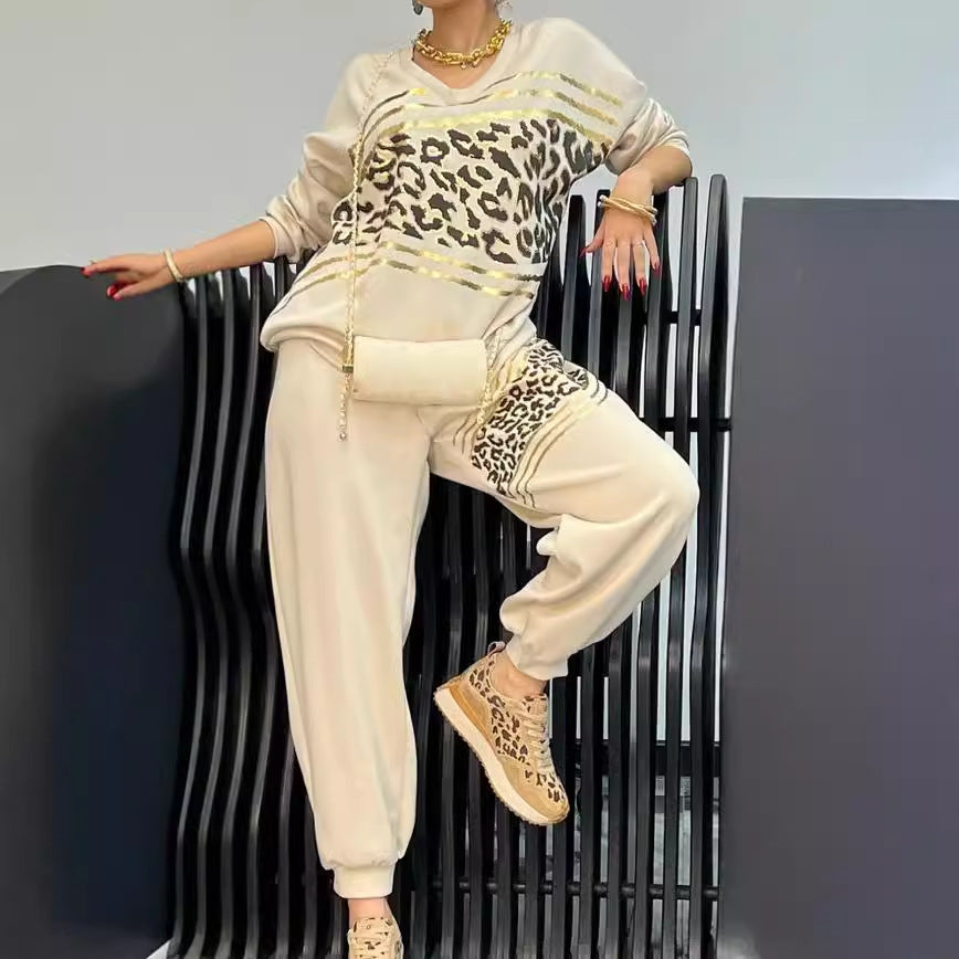Women's New Leopard Print Stud For Autumn Winter Bronzing Sweater Two