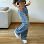 Geometric Wide-Leg Distressed Jeans