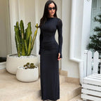 Women's Pleated Long-Sleeve Midi Dress