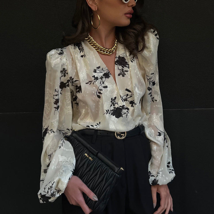 Sheer V-Neck Chiffon Top
