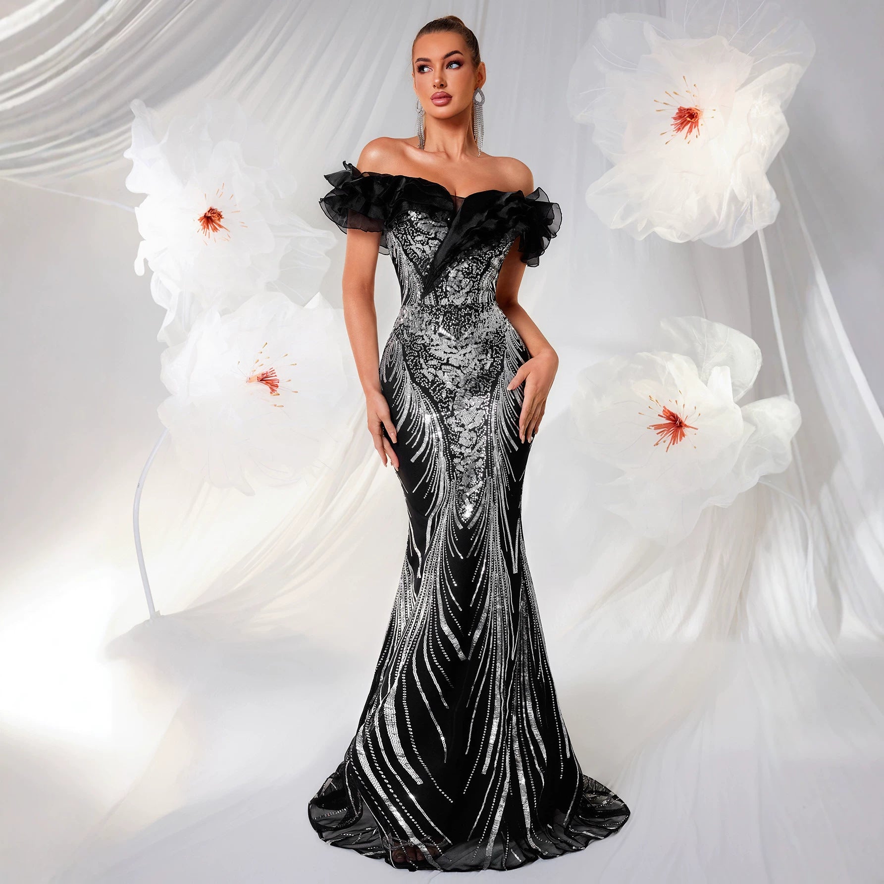 Women's Sequin Ruffled Dress