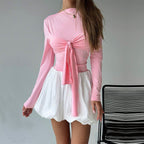 Women’s Pink Twisted Slim Fit Long Sleeve Crop Top
