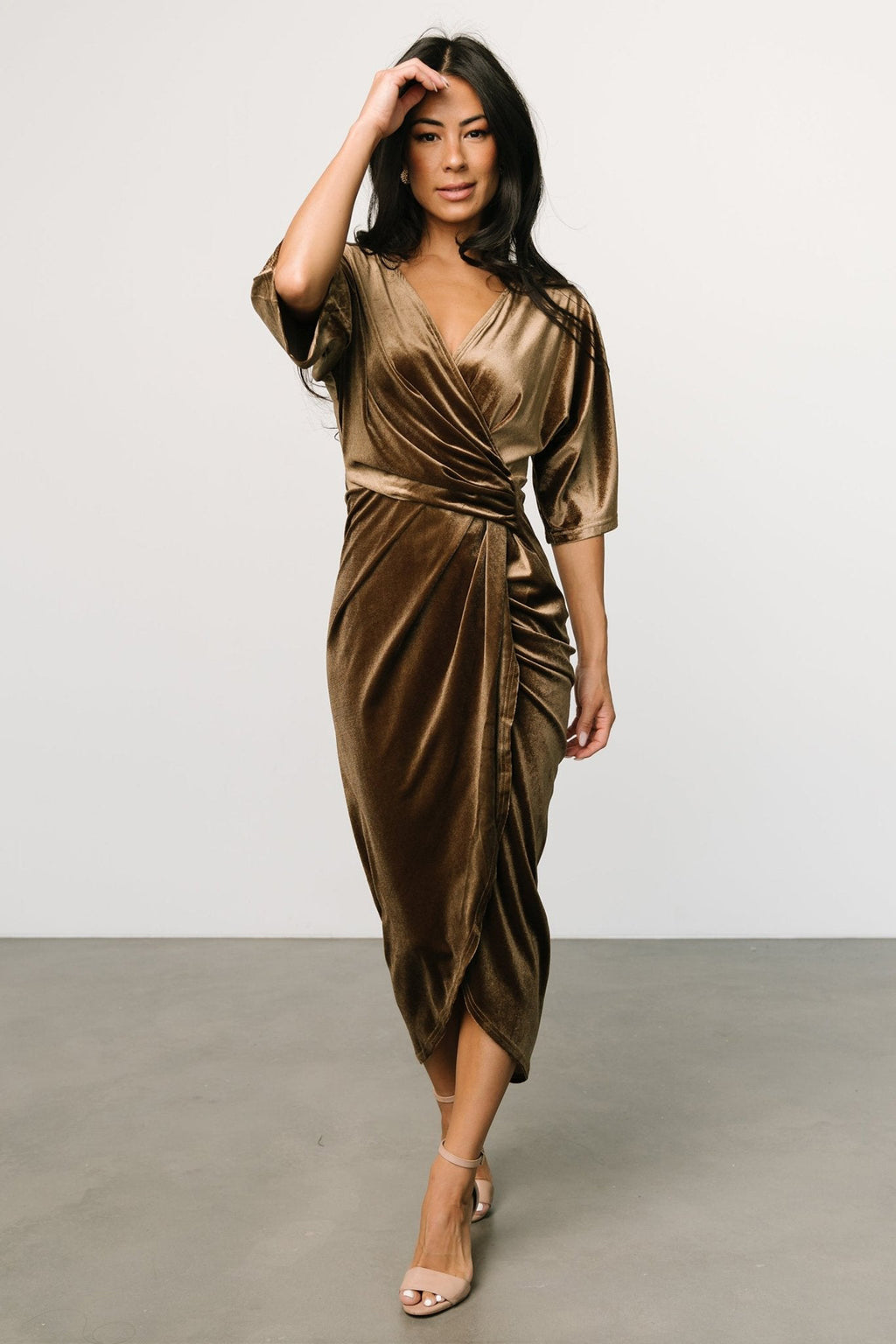Velvet V-Neck Asymmetric Evening Dress