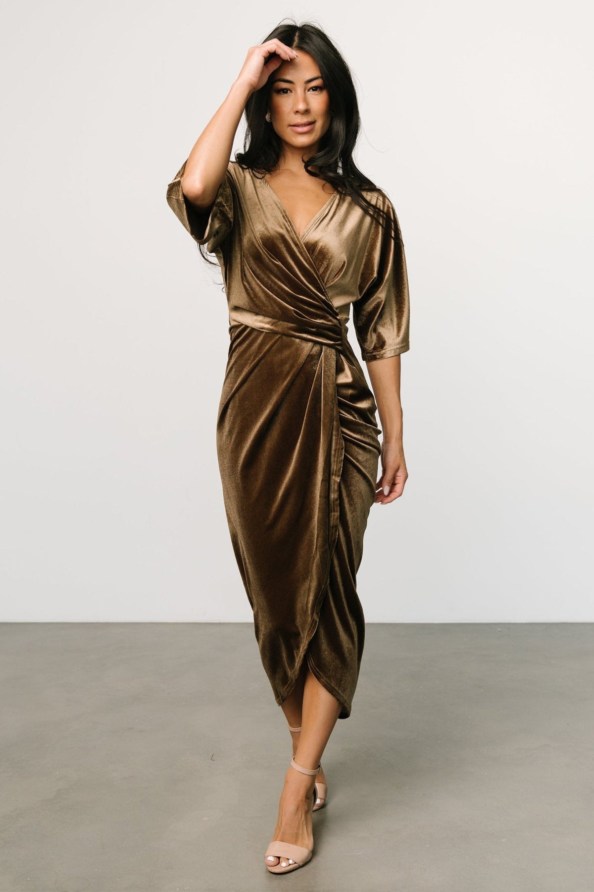 Velvet V-Neck Asymmetric Evening Dress