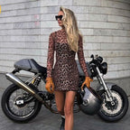 's Inner Wear Suspender Leopard Print Printed Round Neck Long Sleeve Narrow Dress