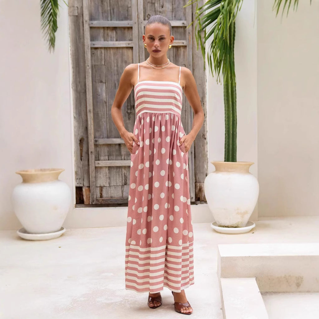 Women's Summer Printed Backless Sexy Suspenders Large Swing High Waist Dress Women