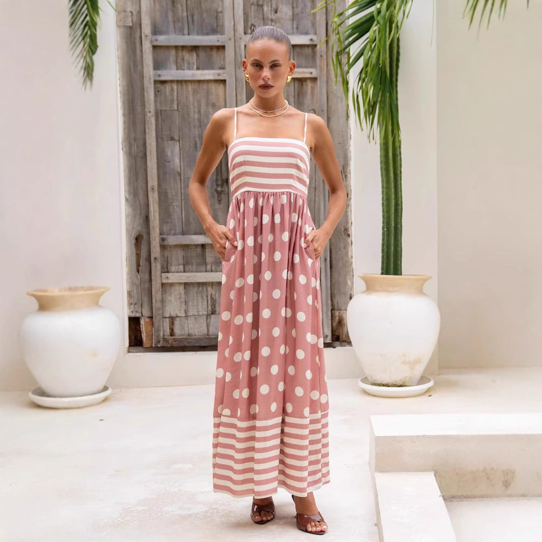 Women's Summer Printed Backless Sexy Suspenders Large Swing High Waist Dress Women