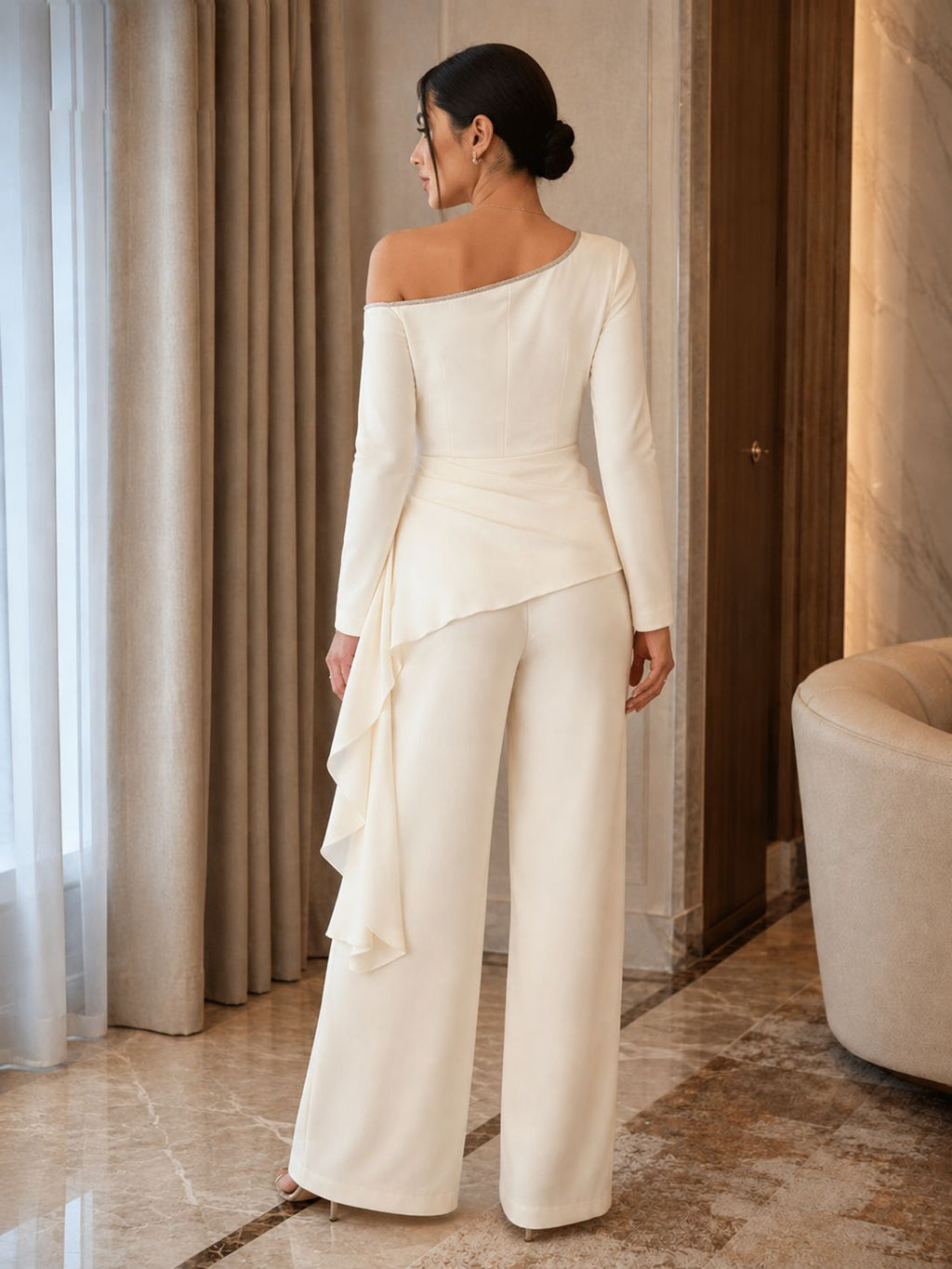 Women's Slant-Shoulder Wide-Leg Jumpsuit