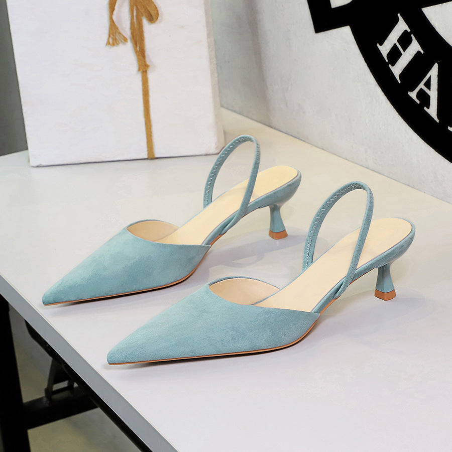 Women's Suede Pointed-Toe Slingback Mid-Heel Sandals