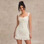 Women's Dress Wave Pattern Lace up Halterneck Slip Dress
