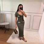 Short-Sleeve V-Neck Summer Dress