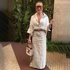 French Collared Skirt Suit Summer Small Waist Trimming Loose Casual