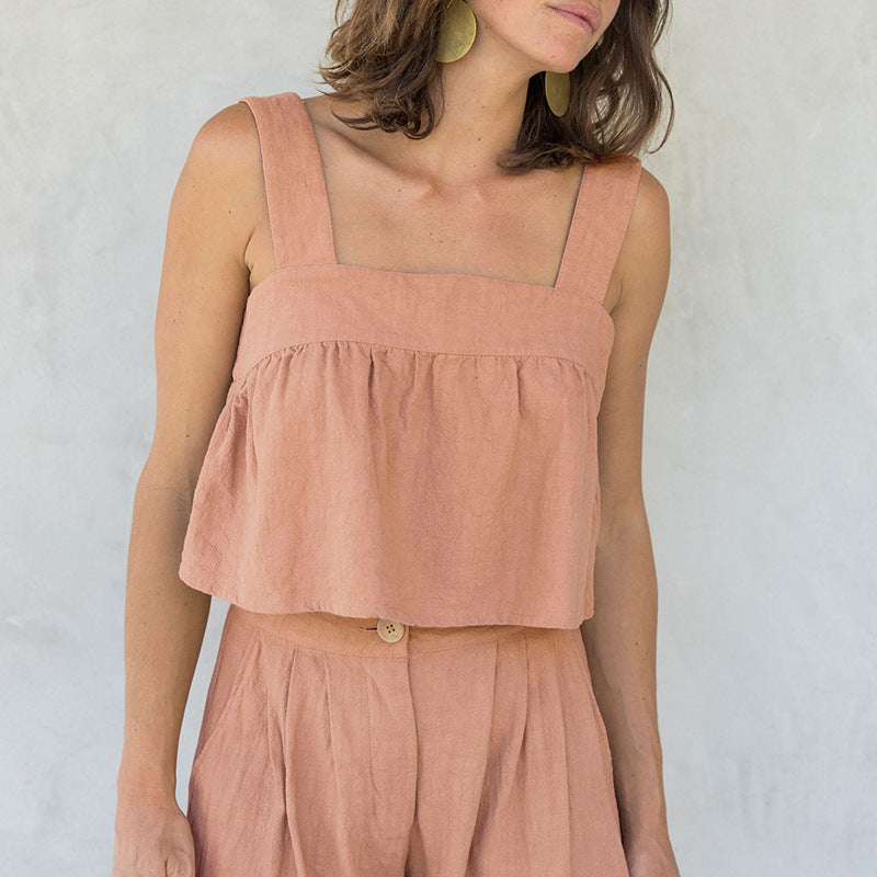 Women's Cotton Linen Backless Square Neck Top