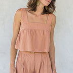 Women's Cotton Linen Backless Square Neck Top