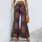 Lace Printing High Waist Wide Leg Pants