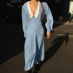 Collared Long Sleeve Dress Tight Waist Cardigan