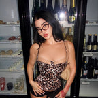 Women's Women’s Brown Leopard Print Lace Up Corset Top