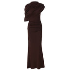 Women's Women Clothing Summer Oblique Shoulder Design Skinny Sheath Pleated Irregular Asymmetric Dress
