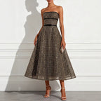 Women's Strapless Ruched Sequin Midi Dress