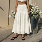 Women's Large Swing Elastic Waist Solid Color Texture Skirt