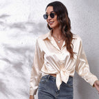 Women’s Satin Collared Button Up Shirt