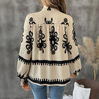 Women’s Apricot Retro Print Ruched Button Cardigan