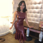 Faux-Leather Ruffle Sleeveless Bodycon Midi Dress