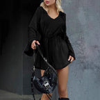 V-Neck Waist Tight Velvet Dress